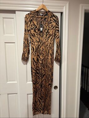 Fashion Nova Brown and Black Animal-Print Long Sleeve Maxi Dress